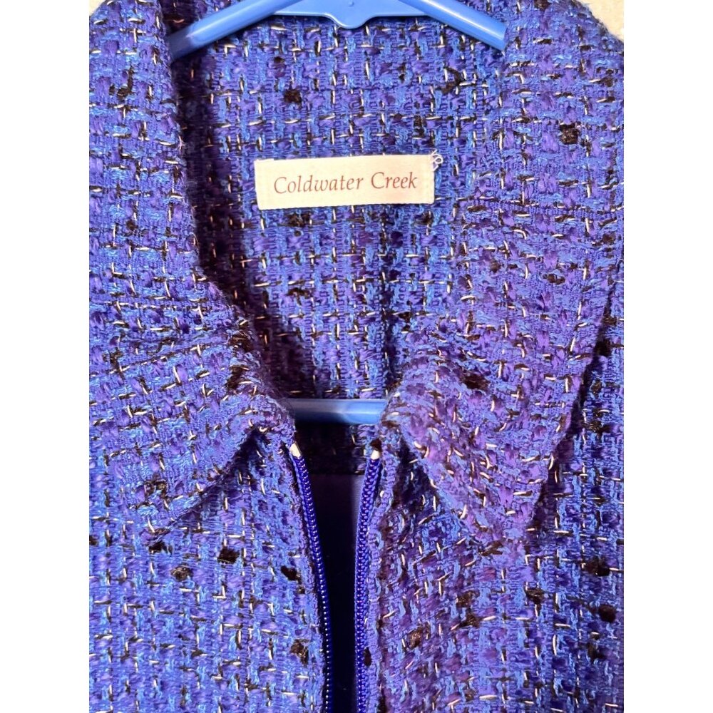 Coldwater Creek Women's Blue Tweed Jacket Size 10P Career, Work Full Zip Front